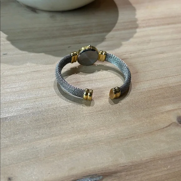 Pierre Jacquard Vintage Cuff Cable Knit Bracelet Watch Duo-Toned Silver/Gold - Picture 6 of 7